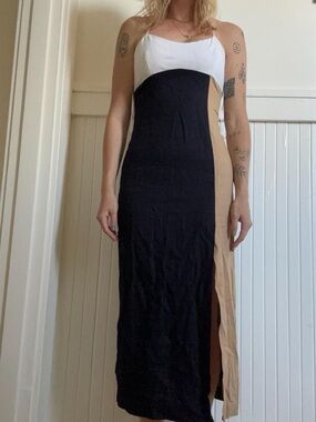 Black and Tan Colorblock Maxi Dress